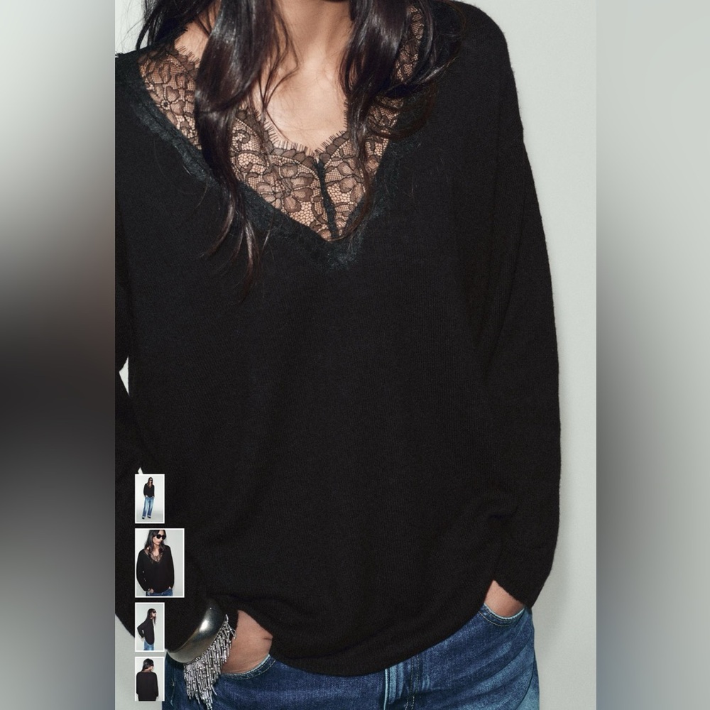 Zara Black Sweater with Lace Detail